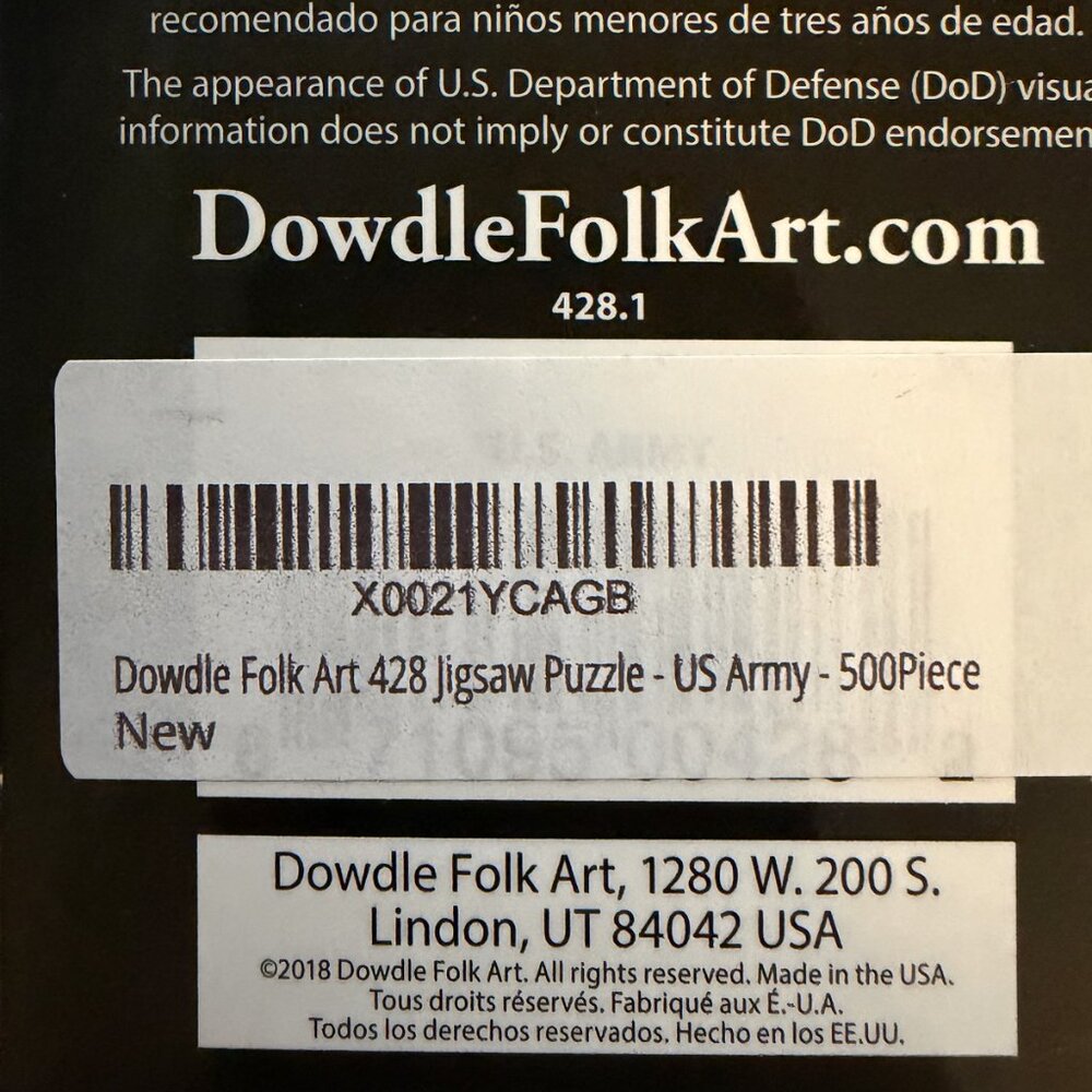 Dowdle Folk Art "U.S. Army" Military Puzzle 500 Pieces 16" x 20" - Picture 6 of 6